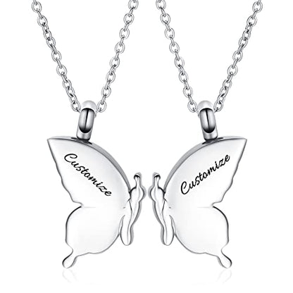 constantlife 2 Pack Butterfly Urn Necklaces for Ashes for Women Girls Stainless Steel Pendants Cremation Keepsake Jewelry Mother Daughter Sister Friendship Memorial Gifts - color: Customize-A