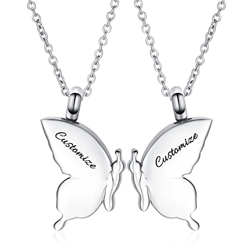 constantlife 2 Pack Butterfly Urn Necklaces for Ashes for Women Girls Stainless Steel Pendants Cremation Keepsake Jewelry Mother Daughter Sister Friendship Memorial Gifts - color: Customize-A