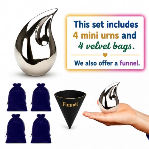 Teardrop Small Keepsake Cremation Urns for Human Ashes Adult Male Female - color: Silver, size: 4 Pcs Small