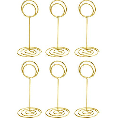 TecUnite 24 pcs 3.35 Inch Picture Clips Table Place Photos Card Holder Gold | number Cards Holds Menus Name, Wedding Reception Birthday Party Centerpieces, Durable Metal Wire,Spiral Base - color: Gold
