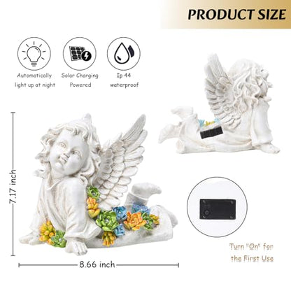 Garden Angels Outdoor Statue, Solar Cherub Baby Angel with Succulent | 7'' Resin Angel Statue with Warm Glow, Memorial Angel Figurines Gardening Gifts for Mother Grandma Yard Patio Lawn Decoration - style: Playful Cherub