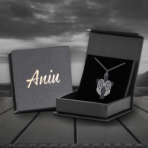 Aniu S925 Sterling Silver Urn Necklace Cremation Jewelry for Ashes - color: Black Cross - A