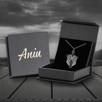 Aniu S925 Sterling Silver Urn Necklace Cremation Jewelry for Ashes - color: Black Cross - A