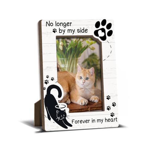 Cat Memorial Photo Frames Dog and Cat Loss Remembrance Gift Sympathy Keepsake for Pet Lovers Condolence Present for Pet Owner No Longer by my Side Forever in my Heart Picture Frames 4x6 Photo - YY002 - color: white cat01