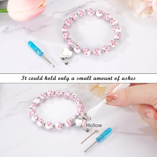 XIUDA Heart Cremation Memorial Urn Bracelet 316L Stainless Steel Keepsake Jewelry Urn Bracelet for Ashes for Women-With Me Always - style: Pink Flower