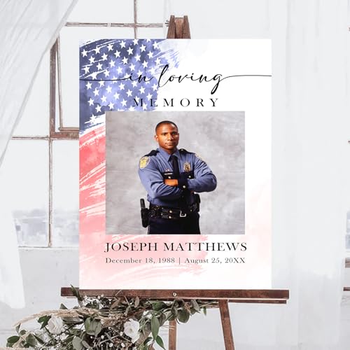 Personalized Veteran Memorial Poster, In Loving Memory Welcome Sign, Celebration Of Life Veteran, Celebration Of Life Sign, American Flag Funeral Welcome Sign, Military Funeral Poster Photo Sign #1 - color: Design 01