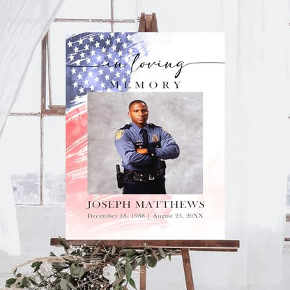 Personalized Veteran Memorial Poster, In Loving Memory Welcome Sign, Celebration Of Life Veteran, Celebration Of Life Sign, American Flag Funeral Welcome Sign, Military Funeral Poster Photo Sign #1 - color: Design 01