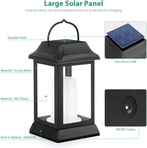 TomCare Flickering Flame Solar Lights Outdoor Metal Hanging Lantern, 4 Pack - size: 4 Pack, style: Elegant-Black