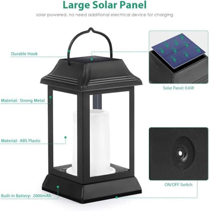 TomCare Flickering Flame Solar Lights Outdoor Metal Hanging Lantern, 4 Pack - size: 4 Pack, style: Elegant-Black