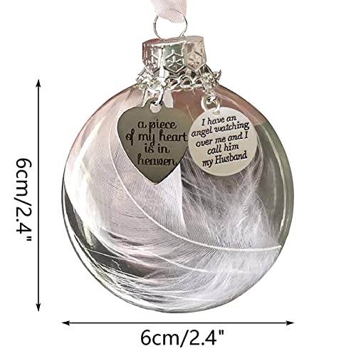 Clear Christmas Memorial Ornament Feather Ball, A Piece of My Heart is in Heaven Loss of Loved One Husband Christmas Tree Hanging Sympathy Gift with Silk Ribbon & Red Gift Box - color: Husband