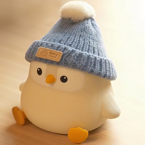 FAMIDUO Penguin Night Light for Kids, Silicone Nursery Lamp with Knit Hat - color: Grey Sitting Penguin