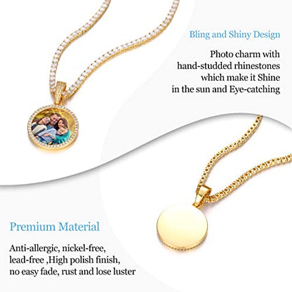 YIMERAIRE Customized Picture Necklace Personalized Circle Chain - color: 01 Circle Pendant(Gold)+Tennis Chain 0171
