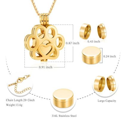 Oinsi Pet Cremation Jewelry For Ashes For Dog/Cat Paw Stainless Steel Memorial Locket Urn Necklace Inside Mini Case Keepsake Cremation Jewelry Women Men - color: All Gold