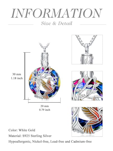 TOUPOP Butterfly Necklace for Women 925 Sterling Silver Tree of Life Butterflies Dragonfly Hummingbird Pendant Necklaces Crystal Jewelry Anniversary Christmas Birthday Gift for Her - color: Hummingbird Red - Urn