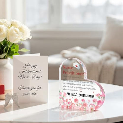 Smile Nurses Week Heart-Shaped Acrylic Tabletop Decor Nurse Practitioner Definition Desktop Plaque with Floral Nurse Cap Indoor Home & Office Decor - style: Nurse