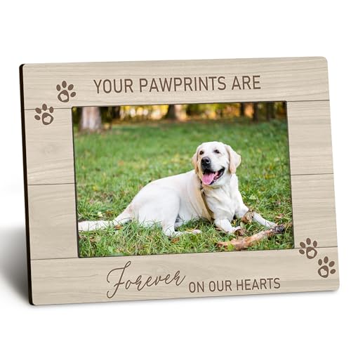 Pet Memorial 4x6 Picture Frame, Dog Cat Bereavement Remembrance Gifts, Sympathy Gifts for Loss Of Pet Dog Cat, Your Paw Prints are Forever on Our Hearts Picture Photo Frames for Desk Decor - color: color-2