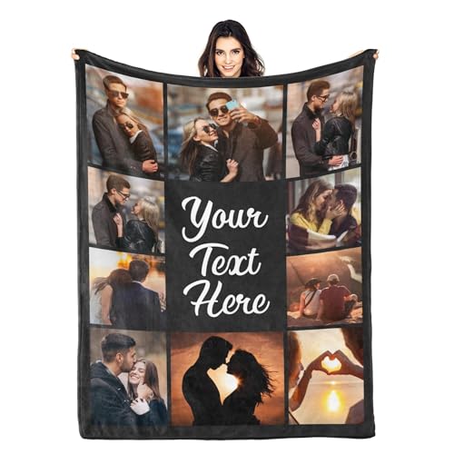 Printwoo Custom Blanket with Picture Text Customized Throw Personalized, Customizable, Photo Blankets Customize Gifts for Mom, Dad, Couple, Girlfriend, Boyfriend, Wife, Husband, D10 Photos-1 - color: 10 Photos-1