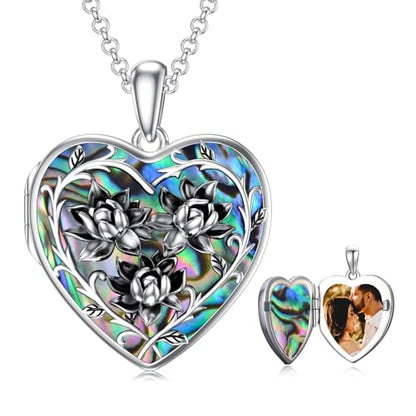 Dorunmo Locket Necklace 925 Sterling Silver Pictures Photo Keep Someone Near to You Custom Lockets Mother's Day Jewelry Personalized Photo Locket Gifts - color: C-Lotus-Abalone, style: Locket Only