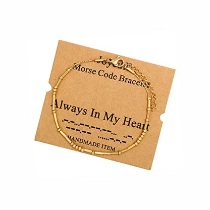 Morse Code Bracelets for Women, Gold Silver Stainless Steel Beads Bracelets - style: Always in my heart-Gold
