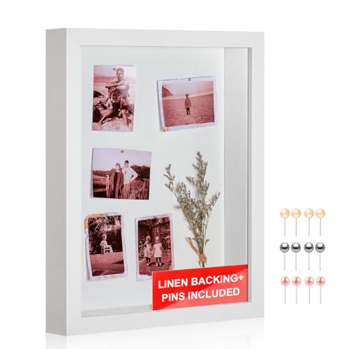 12x16 Large Shadow Box Frame with Thickened Acrylic Panel & Pins | With Linen Back, Upgraded 1.7" Deep White Shadow Box Display Case – Display on Tabletop or Wall for Jersey,weddings, Keepsake - color: White + Thickened Panel + Foam Packaging, size: 12x16