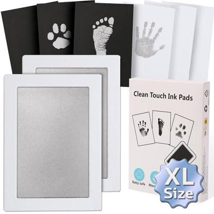Baby Handprint Ink Pads,Inkless Print Kit,Pet Paw,Baby,Festival Gift | XL Size,2 Pcs Baby Handprint Ink Pads with Clean-Touch & 6 Imprint Cards Safe for Baby, Family Keepsake, Pet Paw Kit,Silver - color: Silver