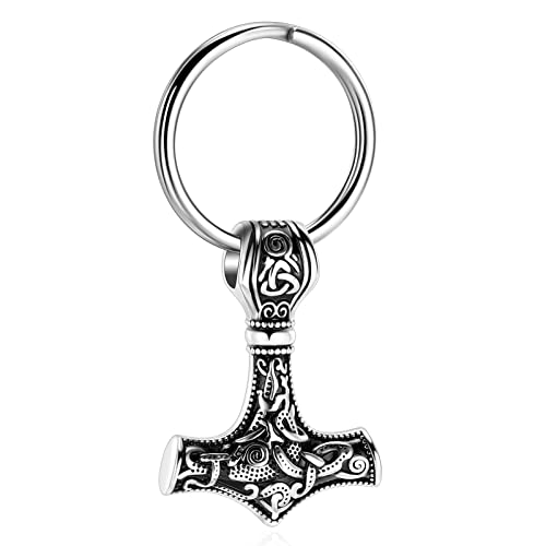 Mjolnir Thors Hammer Cremation Jewelry for Ashes Pendant - Thors Hammer Urn Necklace with Mini Keepsake Urn Memorial Ash Jewelry For Men/Women - color: Thor Keychain-Steel