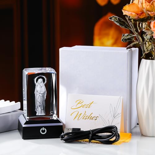 Movdyka Virgin Mary Statue Night Light Religious Gifts for Women Catholic | 3D Laser Engraved Blessed Mother Statues Crystal Cube Virgin Mary Night Light Gifts for Women & Men Mothers Day Christmas - color: Virgin mary&Jesus
