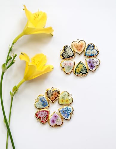 Handmade Heart Shaped Dried Pressed Forget Me Not Flower Photo Locket Pendant Necklace - color: Gold, style: customized