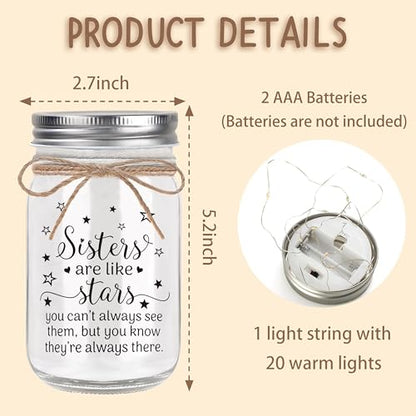 Sisters Gifts from Sister, Sister Birthday Christmas Day Gifts | Mason Jar Night Light, Sister Gifts for Women, Best Sister Gifts from Brother - color: Stars Sisters