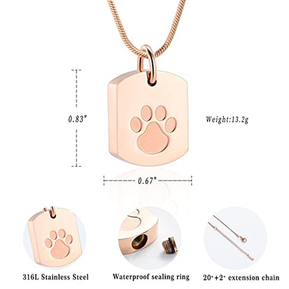 Minicremation Personalized Cremation Jewelry Urn Necklace for Ashes Paw Print Memorial Ash Jewelry Cremation Jewelry Ashes Keepsake Necklace for Women & Men - color: Rose Gold