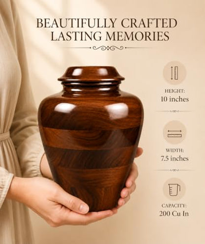 Large Handcrafted Wooden Cremation Urn for Adult Ashes –200 Cu in Memorial Urn Box – Tahura Crafts - size: Large 200 Cu In