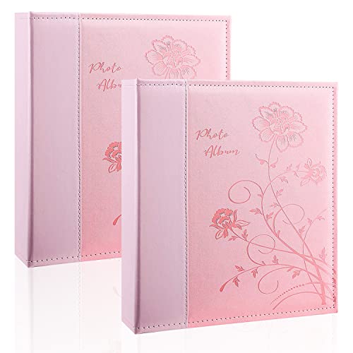 Photo Album 8x10 2 Packs Clear Pages Pockets Leathe Cover Slip Slide in Photo Album Each Holds 50 Vertical 8x10 Photos Picture Book for Wedding Family (Pink) - color: Pink, size: 50 Pockets/2PK
