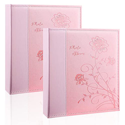 Photo Album 8x10 2 Packs Clear Pages Pockets Leathe Cover Slip Slide in Photo Album Each Holds 50 Vertical 8x10 Photos Picture Book for Wedding Family (Pink) - color: Pink, size: 50 Pockets/2PK