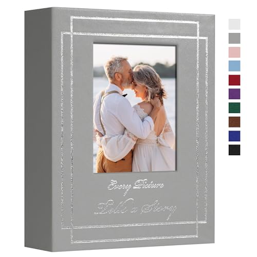 Photo Album 4x6 50 Photos Leather Cover Wedding Photo Albums Extra Large Capacity Picture Book with Beautiful Prints Presents for Wedding Baby Vacation Grey - color: Grey, size: 50 Pockets