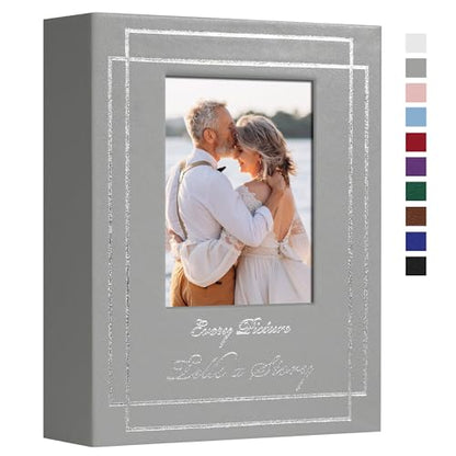 Photo Album 4x6 50 Photos Leather Cover Wedding Photo Albums Extra Large Capacity Picture Book with Beautiful Prints Presents for Wedding Baby Vacation Grey - color: Grey, size: 50 Pockets