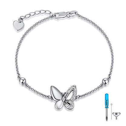 Butterfly/Sunflower/Red Cardinal/Hummingbird Cremation Jewelry 925 Sterling Silver Urn Bracelet Ashes Keepsake Hair Memorial Always in My Heart Locket for Women Mom - style: Butterfly