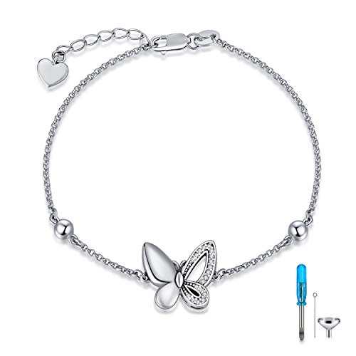 Butterfly/Sunflower/Red Cardinal/Hummingbird Cremation Jewelry 925 Sterling Silver Urn Bracelet Ashes Keepsake Hair Memorial Always in My Heart Locket for Women Mom - style: Butterfly