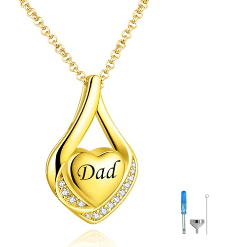 Cremation Jewelry 925 Sterling Silver Teardrop Urn Necklace for Ashes Heart Shape Memorial Keepsake Pendant for Human Ashes for Women Gift - color: J 18K Gold - Dad