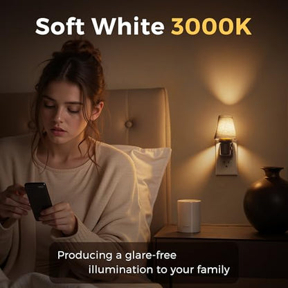 L LOHAS LED Night Lights Plug into Wall, Linen Fabric Night Light - color: Round Platform-3000K, size: 1 Pack