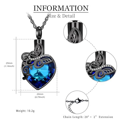 shajwo Butterfly Heart Urn Necklaces Cremation Jewelry for Ashes for Women Men Memorial Human Ashes Pendant - color: 1-Black-Blue