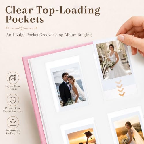 Ruibytree 128 Pockets Instant Mini Photo Album for 2x3 Pictures, Pink | Writing Space, Premium Vegan Leather, Flat-Fit Clear Pocket, Wedding Guest Book for Polaroid 2x3 Photos, Graduation Keepsakes - color: 128 Pocket Pink