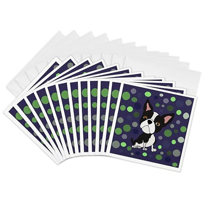 3dRose Greeting Cards - Funny Cute Boston Terrier Dog and Circle Pattern Abstract Art - 12 Pack - Pets