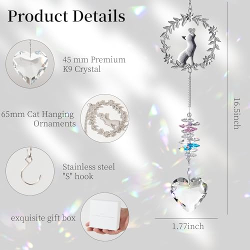 Hegelda Cat Memorial Gifts for Loss of Cat Crystal Suncatcher Ornaments | Pet Sympathy Gifts Stained Glass Decor, Remembrance Keepsake, In Loving Memory Passing Gift - style: Cat-Heart