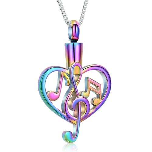 XSMZB Music Note Cremation Urn Necklace for Ashes of Loved One Heart Memorial Locket Hold Ashes Keepsake Pendant for Women Men - color: Colorful