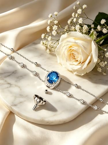Cremation Urn Bracelets 925 Sterling Silver Double Layered Cremation Ash Bracelet for Ashes with 12 Months Birthstone Urn Jewelry for Women Loved One Animals,Chain Length 7"+2" Extend - color: 09-September