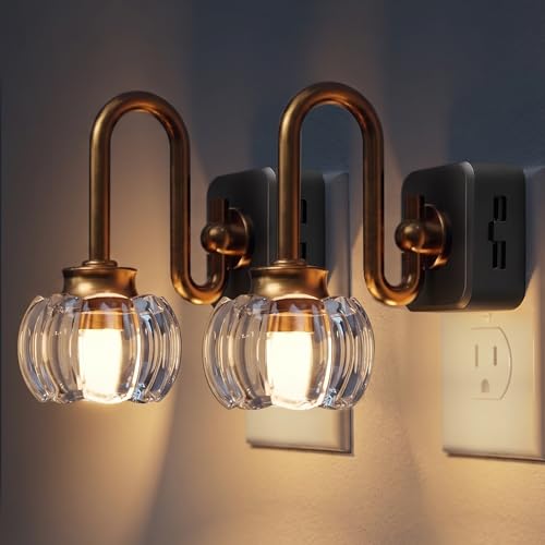 L LOHAS LED Night Lights Plug into Wall, 3000K Soft White | Floral Night Lights with Dusk to Dawn Sensor, 0-100lm Adjustable Brightness, for Hallway Bedroom Stairway - color: Gold Ring-Tulip, size: 2 Pack