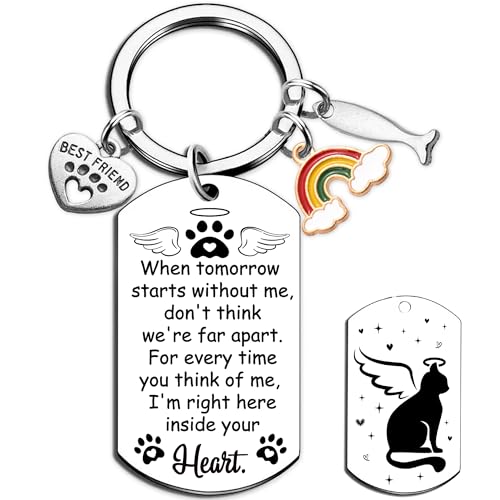 Pet Memorial Gifts for Dogs Cats - Loss of Cat Dog Sympathy Gift Rainbow Bridge Paw Keychain for Women Men Pet Lovers