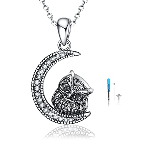 YAFEINI Animal Urn Necklaces for Ashes S925 Sterling Silver Owl/Sloth Keepsake Cremation Jewelry Memorial Gifts for Women Mom Wife - style: Owl