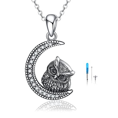 YAFEINI Animal Urn Necklaces for Ashes S925 Sterling Silver Owl/Sloth Keepsake Cremation Jewelry Memorial Gifts for Women Mom Wife - style: Owl