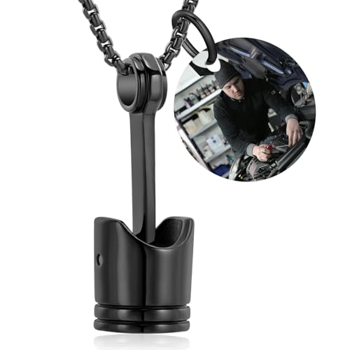 Car Parts Stainless Steel Piston Cremation Urn Necklace For Men Keepsake Memorial Jewelry Hold Ashes - color: Customize-Image